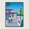 Farverig grafisk japansk plakat af en gade i kvarteret Aonocho i Nara, Japan. Dansk design af Aaris Studio.