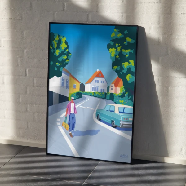 Aaris-Studio-Hulvej-Plakat-2 En plakat af en mand der går på gaden Hulvej i Horsens.