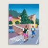 Maleri "Solferino" af Mathias Aaris. To drenge skater ned af en nedadgående vej i den italienske by Solferino.