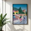 Grafisk og farverig plakat af Mathias Aaris. To mænd skater ned af bakke i Italien.