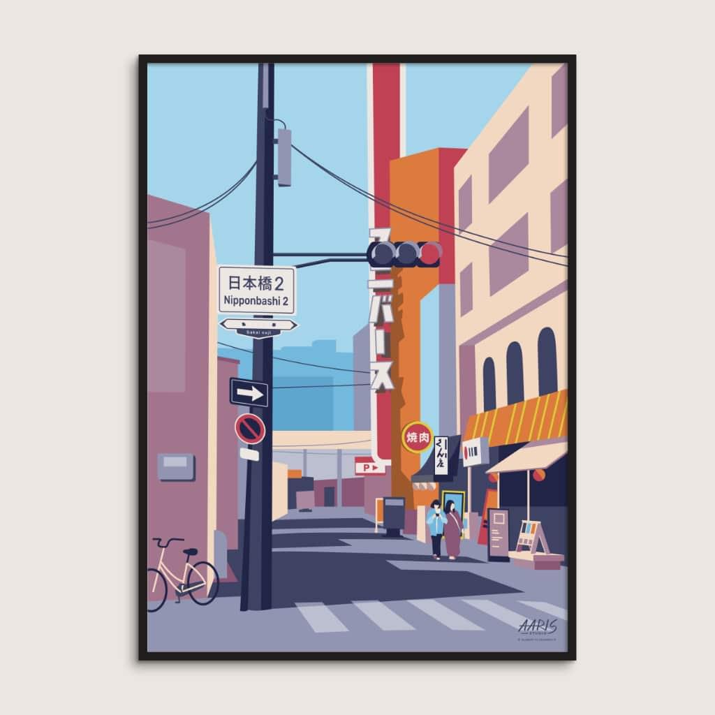 Plakaten Nipponbashi fra Aaris Studio i sort ramme.